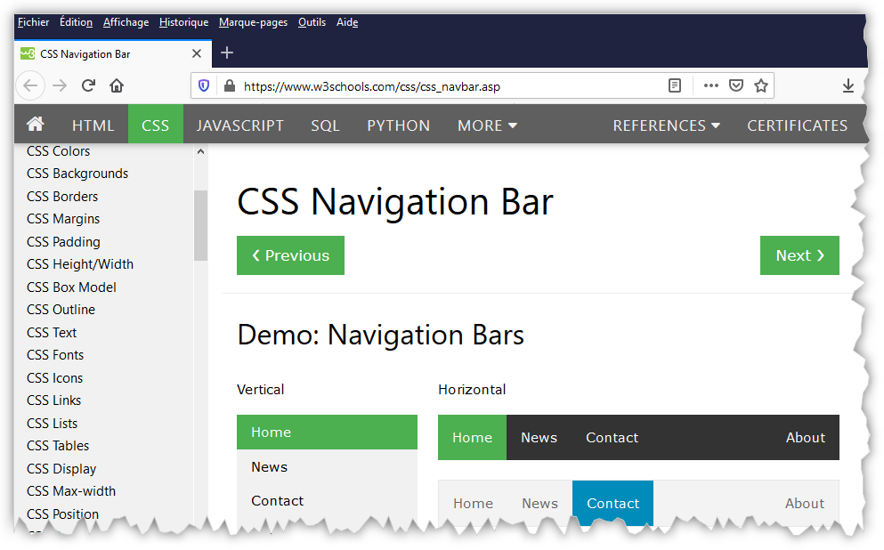 barres de navigation dans tutorial CSS