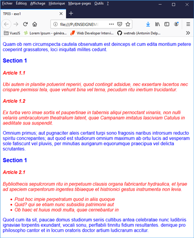 affichage des articles en rouge