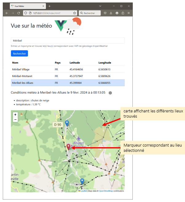 affichage des lieux sur une carte
