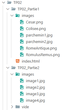 Résultat de la décompression du fichier tp02_CSS.zip