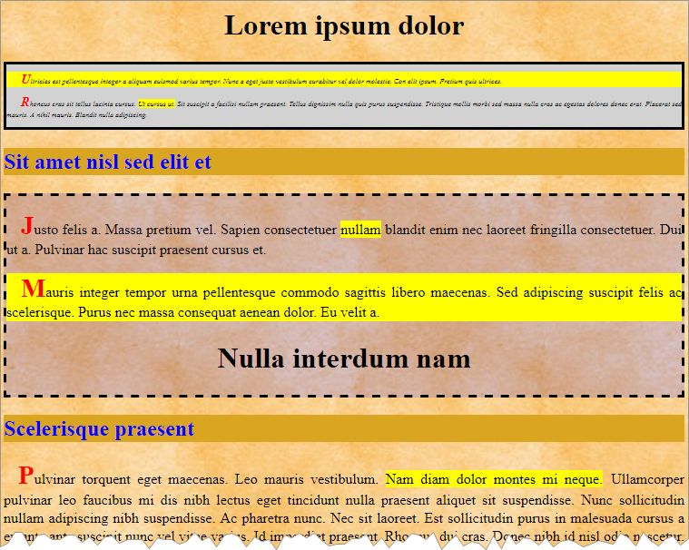 encadrement de portions de texte.
