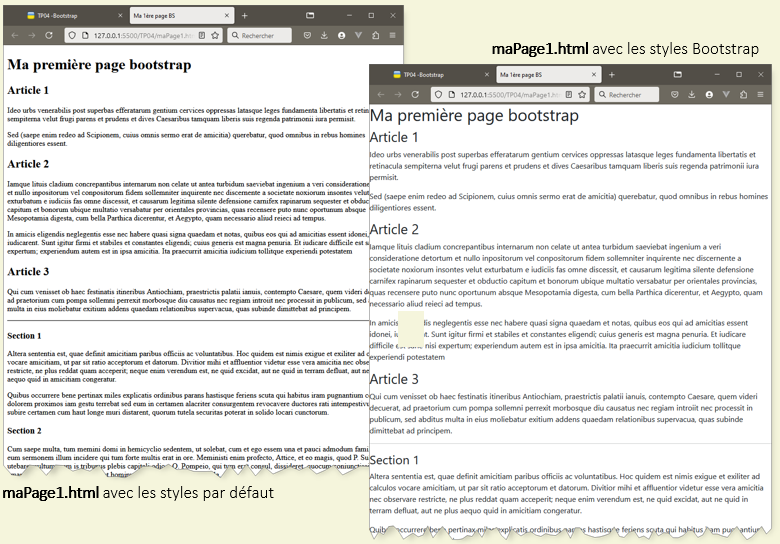maPage1.html avec les styles par défaut Bootstrap