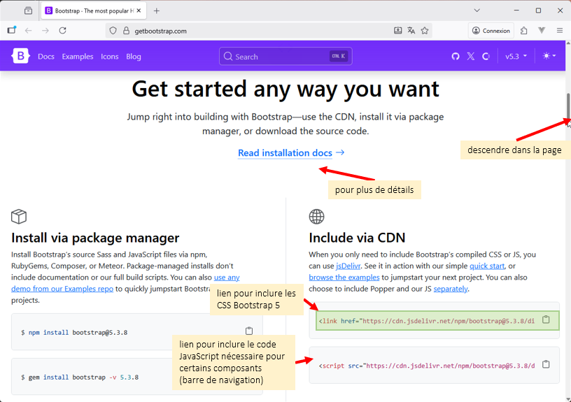 récupérer le lien vers les styles Bootstrap