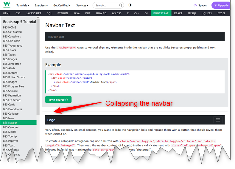 doc de w3schools sur collapsing the navbar