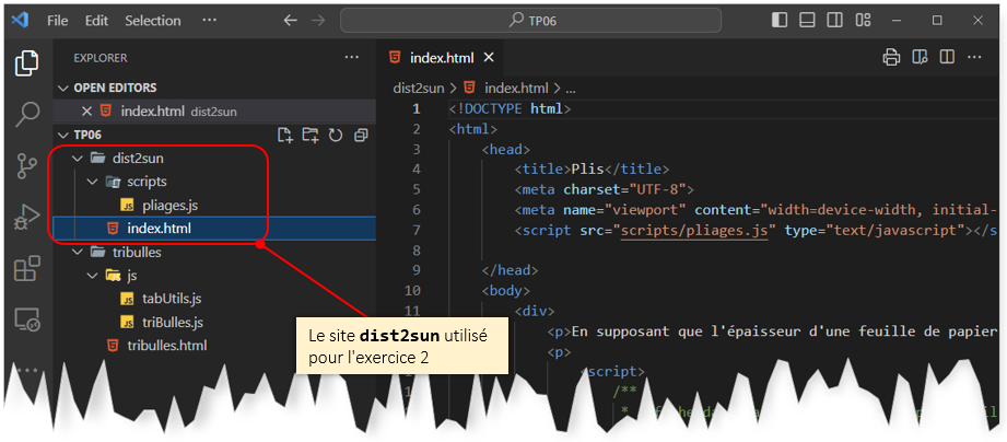 le projet dist2sun dans VSCode
