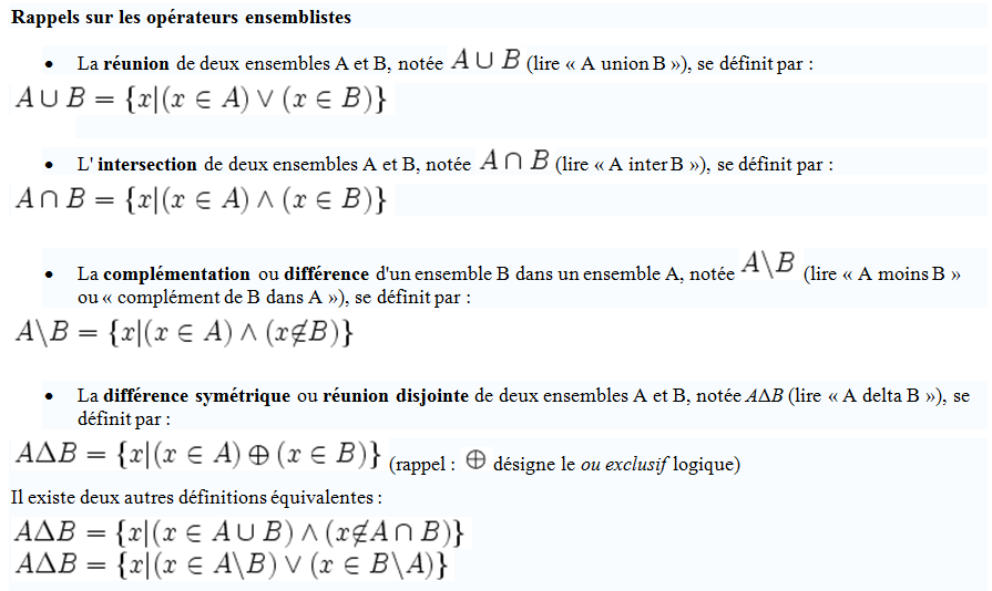 opérateurs ensemblistes